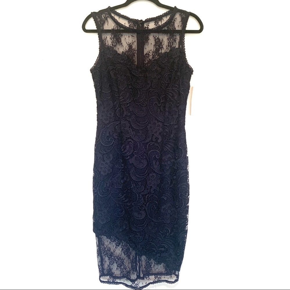 NWT Tahari Navy Illusion Sheath Dress 6 - Picture 2 of 5